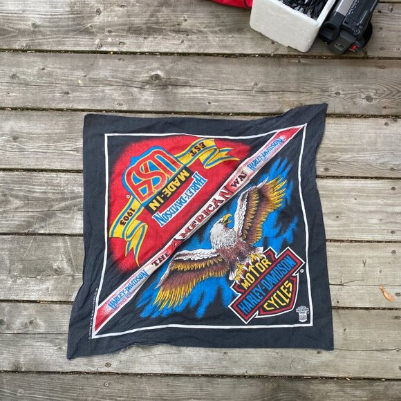 Vintage 90s Harley Davidson Bandana 'The American Way' Faded Eagle Black - Picture 3 of 6